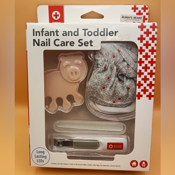 Infant and Toddler Nail Care Set with Gray and Red Mittens - Picture 1 of 10